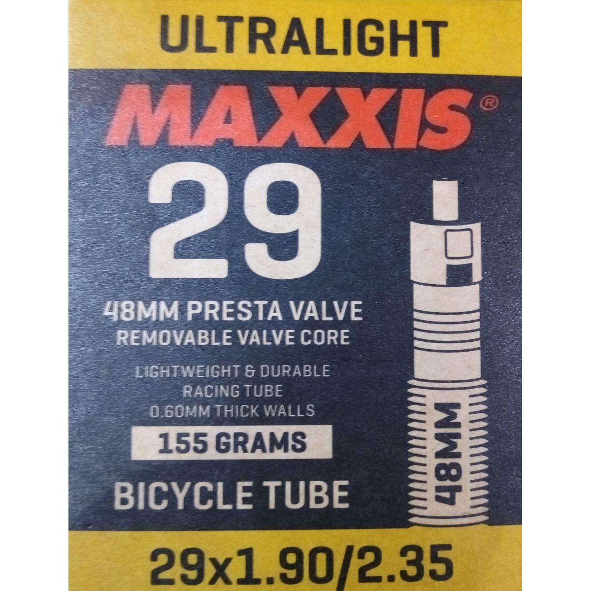 Cámara Maxxis Ultralight 29"x1.90/2.35 válvula fina 48mm | comprar cámaras msxxis para bicis