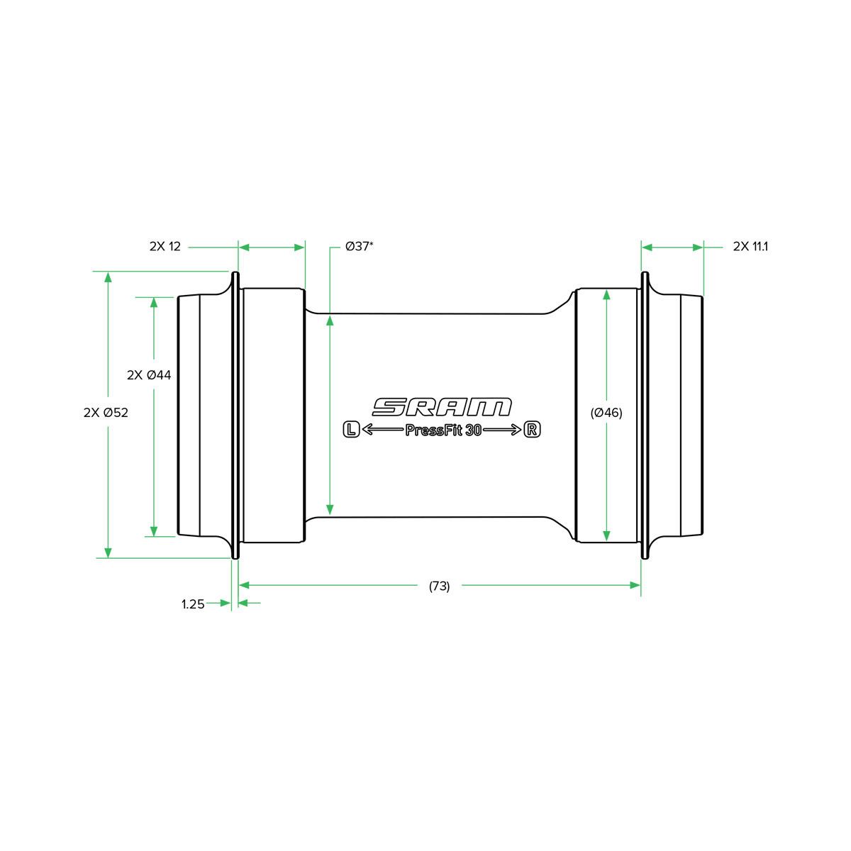 Cazoletas de pedalier Sram Dub pressfit caja 46x68/73mm presión