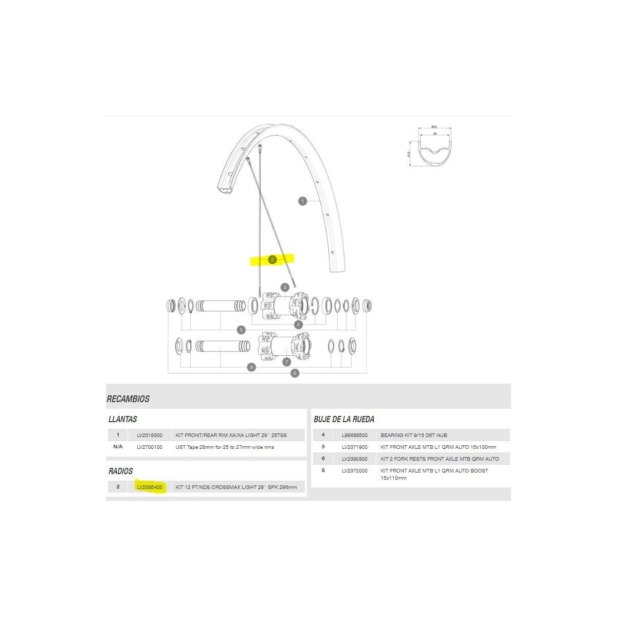 Radios rueda Mavic XA Light 29" 2018 rueda delantera
