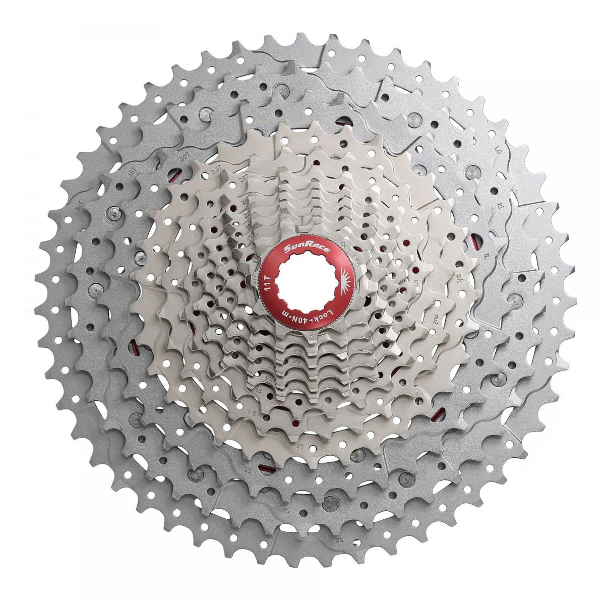 Cassette Sunrace 11-50 dientes de 12 V. color plata.