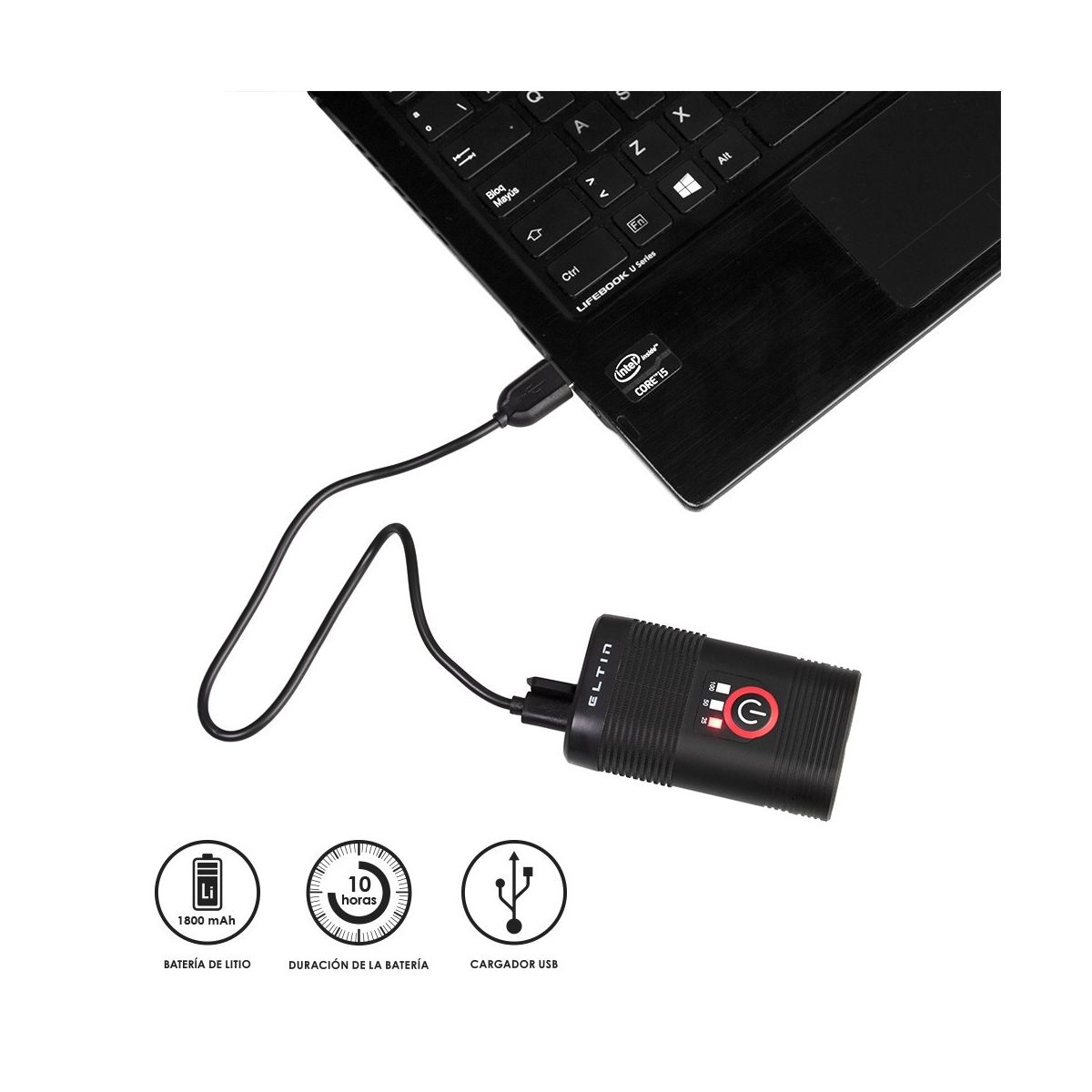 Luz delantera Eltin recargable USB 600 lumens