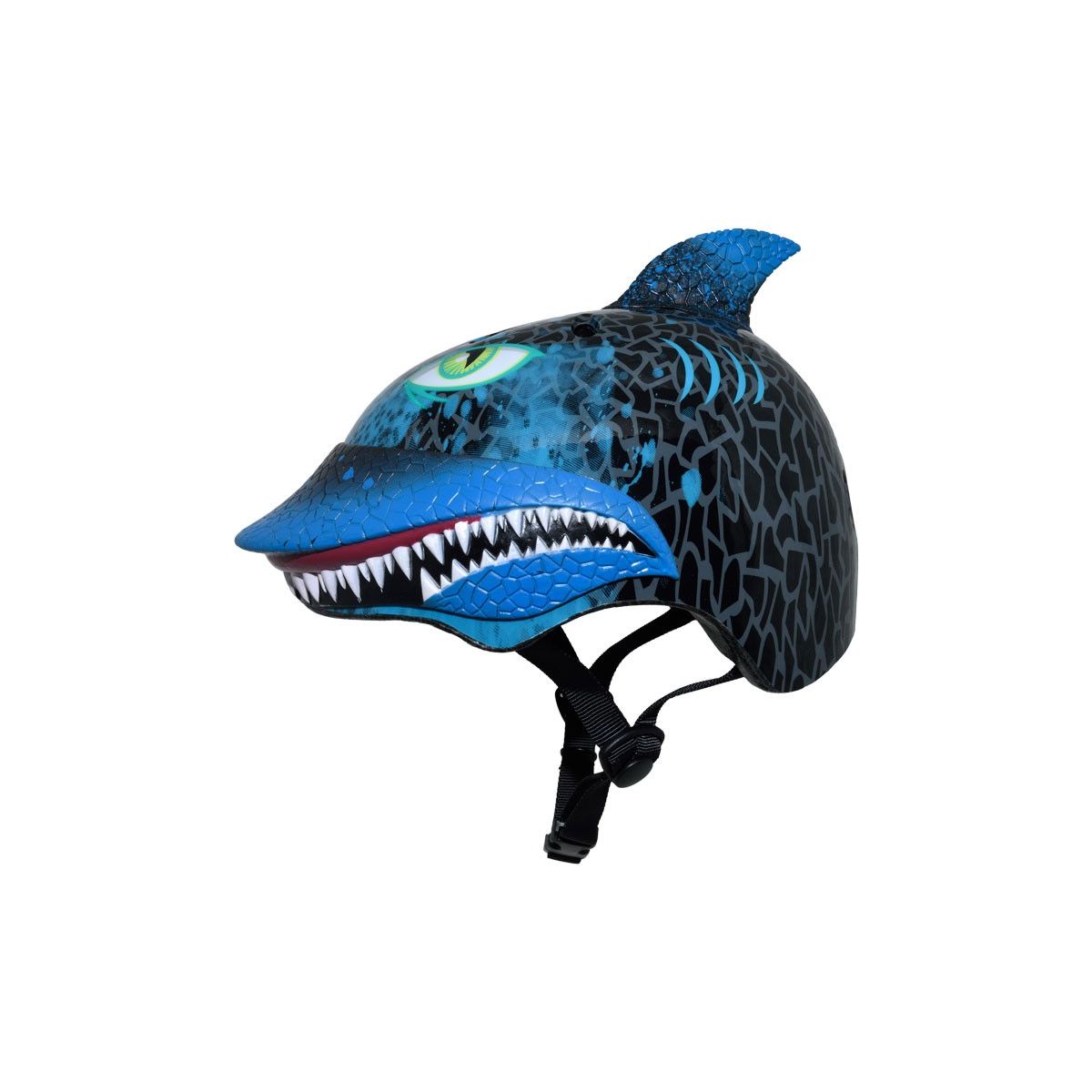 vista lateral de C-PREME - Casco Infantil Child Shark Attax en color azul y negro | casco bicicleta niño niña | tiburón