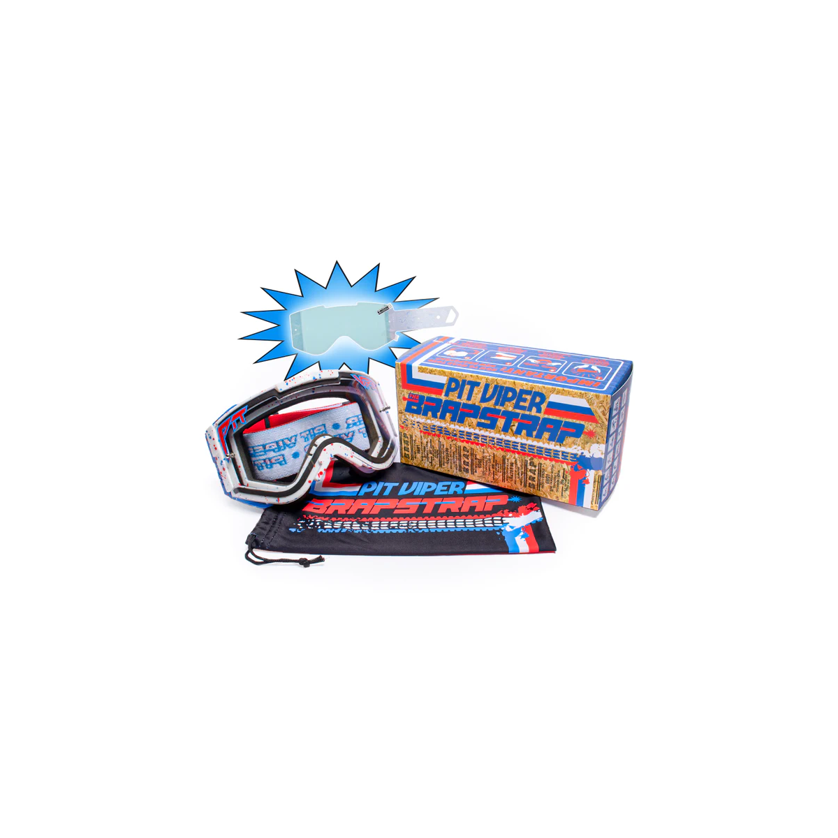 kit de Máscaras Pit Viper Brapstrap The Roost Rocket lente transparente color blanco con cinta roja