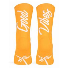 Calcetines de ciclismo mtb y carretera Pacific and Co GOOD VIBES Yema naranja