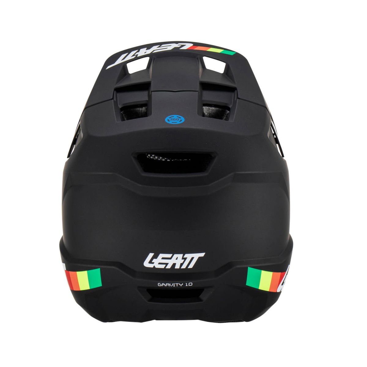 parte trasera del Casco integral de descenso mtb o enduro Leatt MTB Gravity 1.0 2023 en color negro
