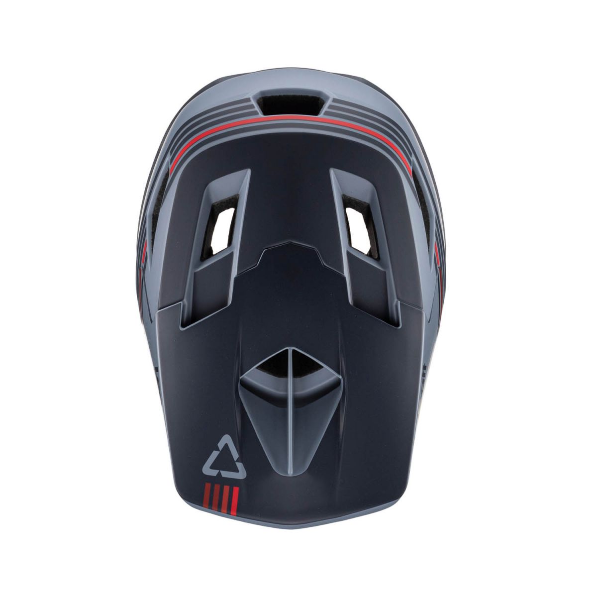 vista superior del Casco integral de descenso y enduro Leatt DBX Gravity 4.0 2023 titanio en color gris / azul