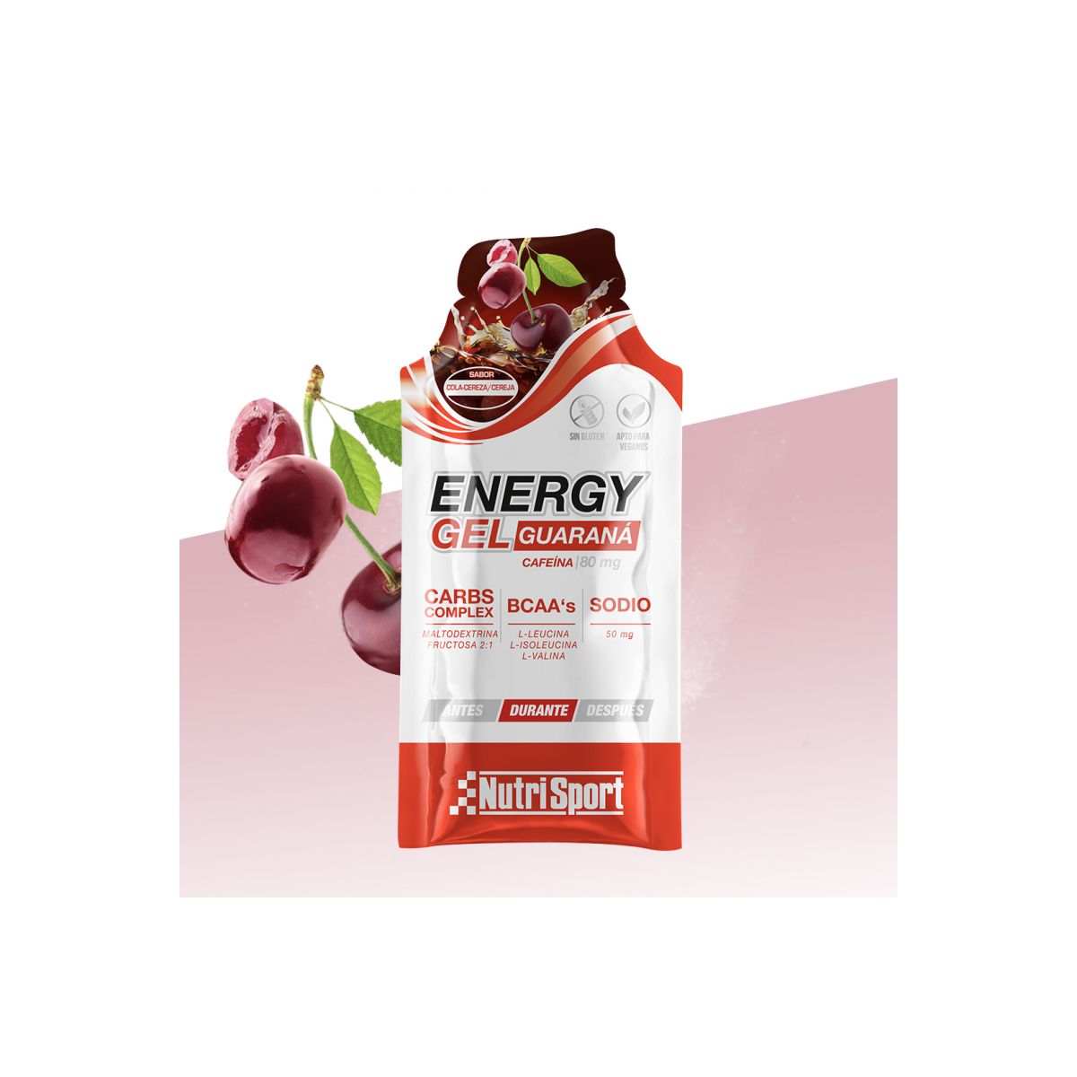 Energy Gel para ciclismo de Nutrisport con Guaraná de 40 gr sabor cola cereza