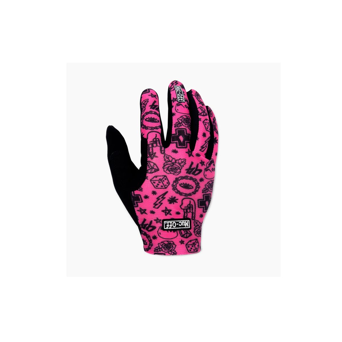 Guantes Muc-Off Mtb lightweight mesh en color rosa y negro con calaveras y rayos