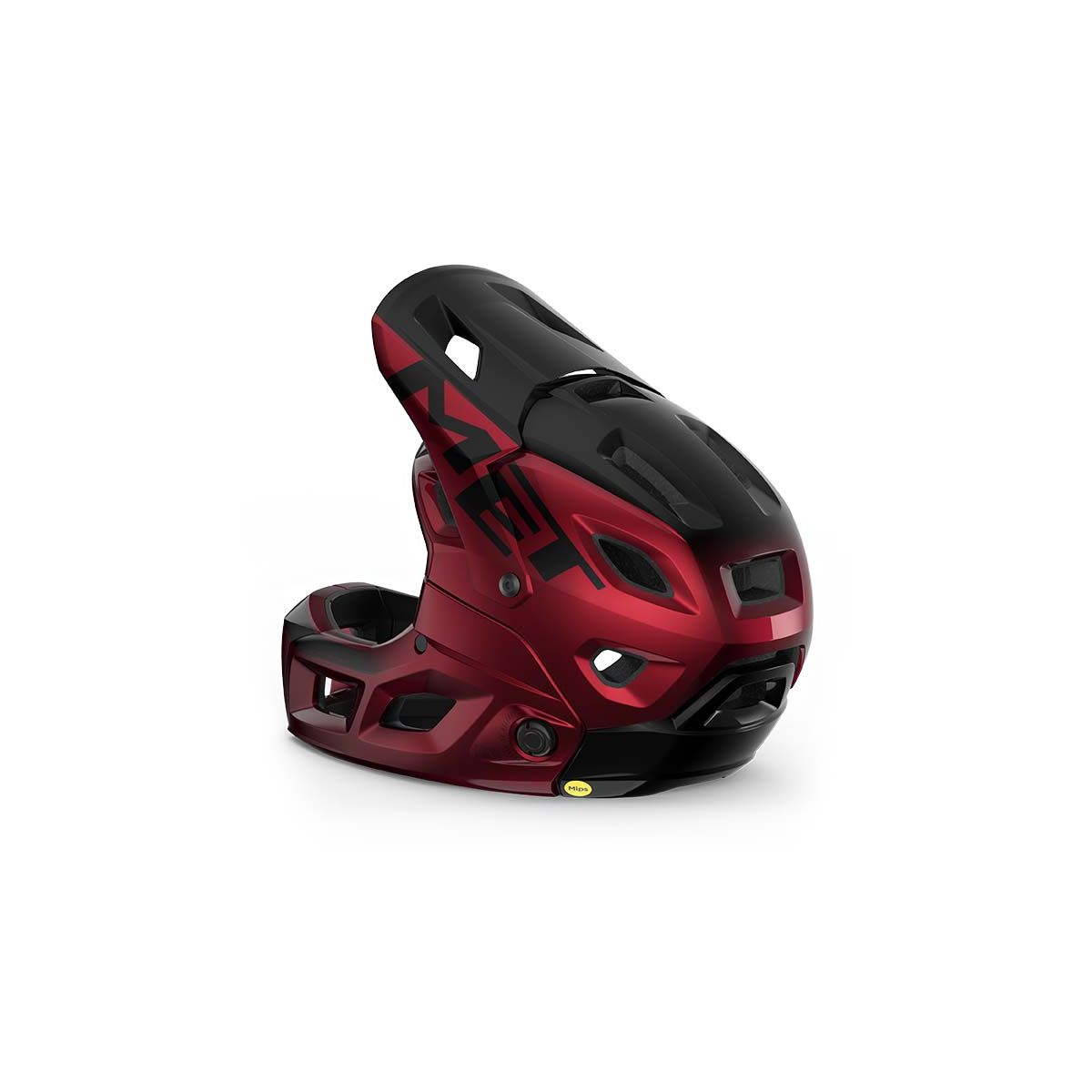 lateral del Casco de enduro integral con mentonera desmontable Met Parachute MCR en color ROJO/NEGRO
