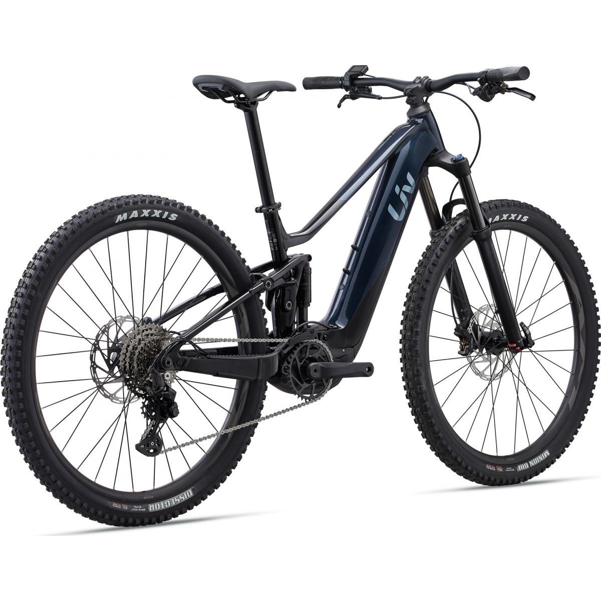 Bicicleta eléctrica DOBLE SUSPENSIÓN MTB para mujer Liv Embolden E+ 2 500Wh 2023 | vista lateral | azul