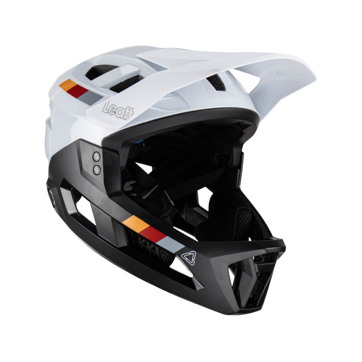 Casco integral Leatt MTB Enduro 2.0 V23 con mentonera desmontable en color blanco y negro