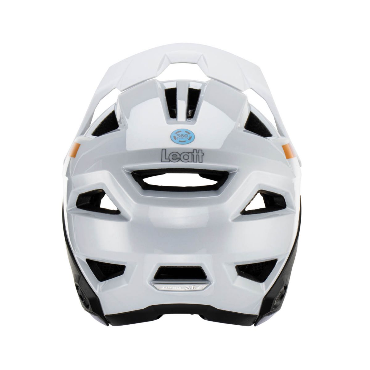 trasera del Casco integral Leatt MTB Enduro 2.0 V23 con mentonera desmontable en color blanco y negro