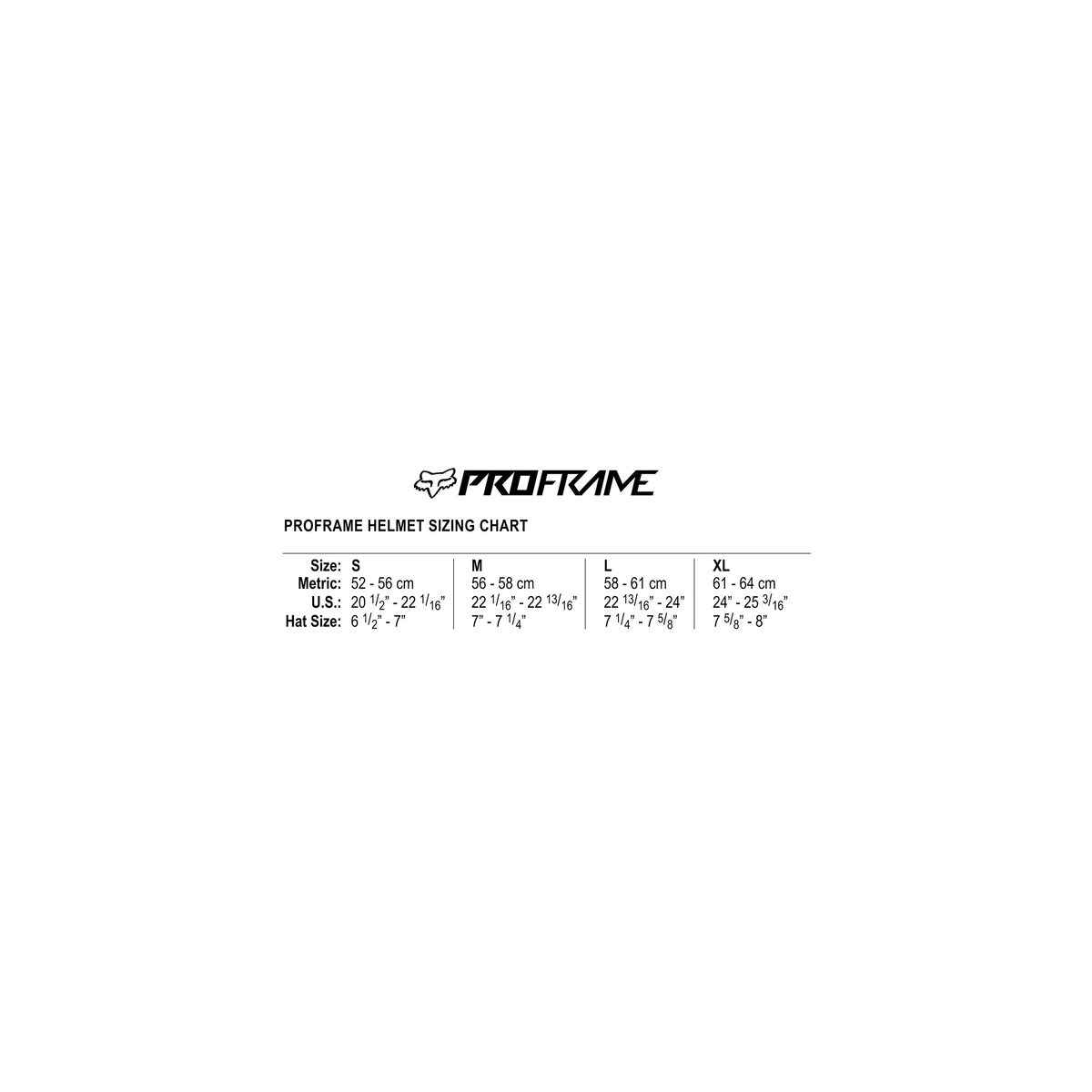 TABLA DE TALLAS DEL Casco integral de enduro Fox Proframe RS| EBIKE | MTB