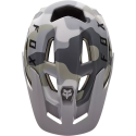 vista superior del Casco de bicicleta enduro Fox Speedframe CAMO Mips en color camuflaje gris y blanco. 30654-033