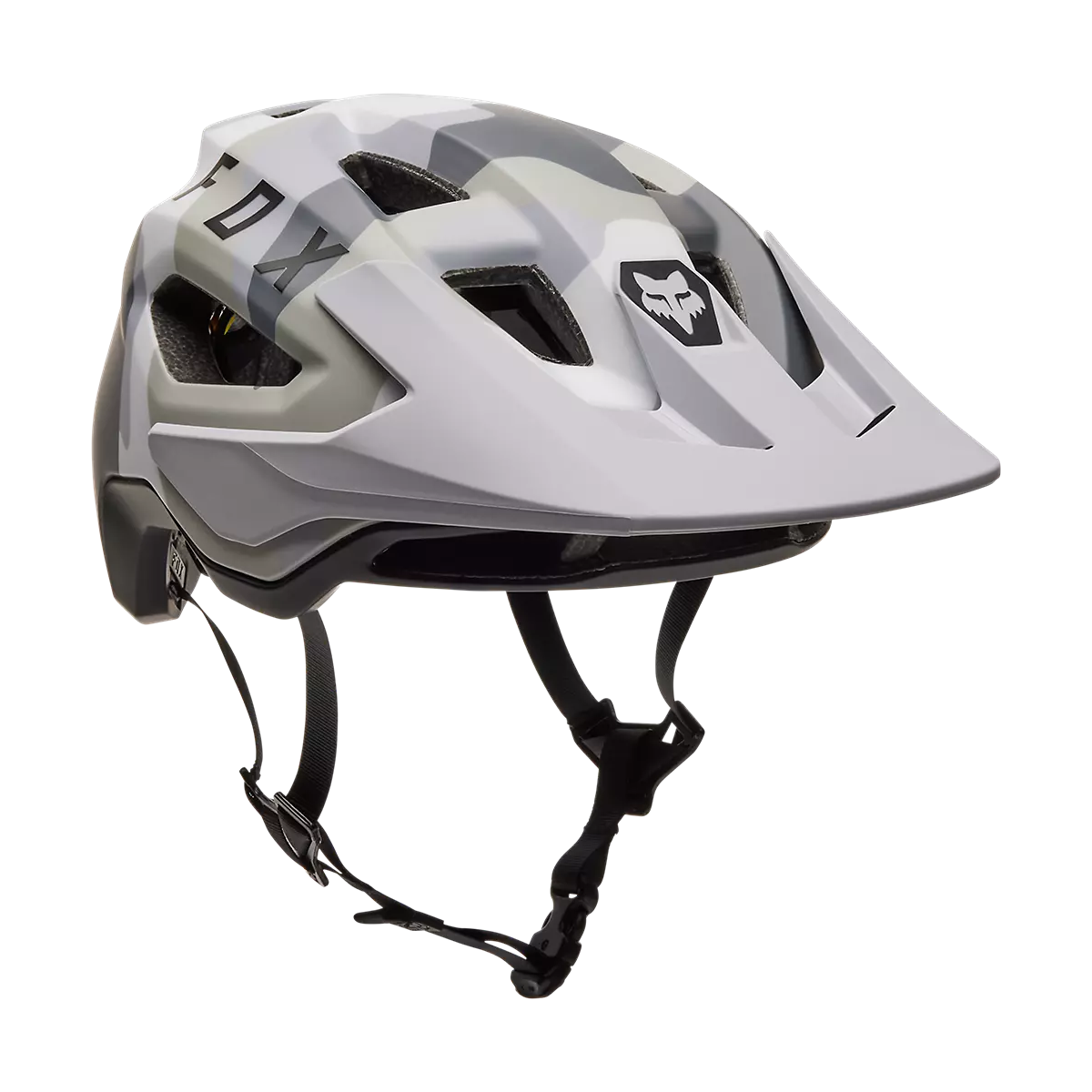 Casco de bicicleta enduro Fox Speedframe CAMO Mips en color camuflaje gris y blanco. 30654-033