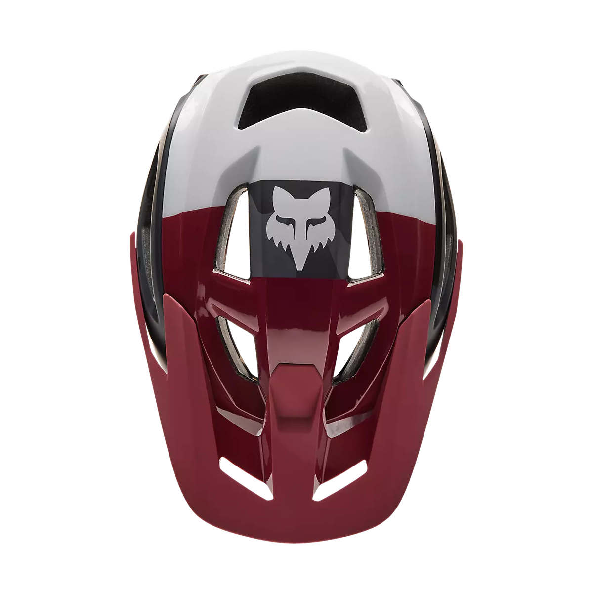 vista superior del Casco de bicicleta de Enduro abierto  Fox SpeedFrame Pro Camo MIPS 2023 color rojo y negro 31197