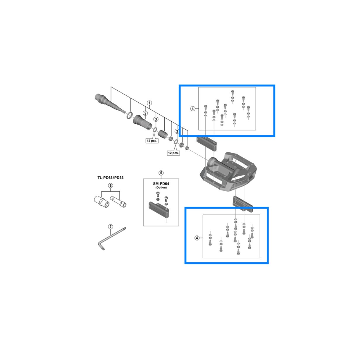 Despiece pedales SHIMANO GR500 Pin y espaciador de pedales  (9 piezas) YL8798010