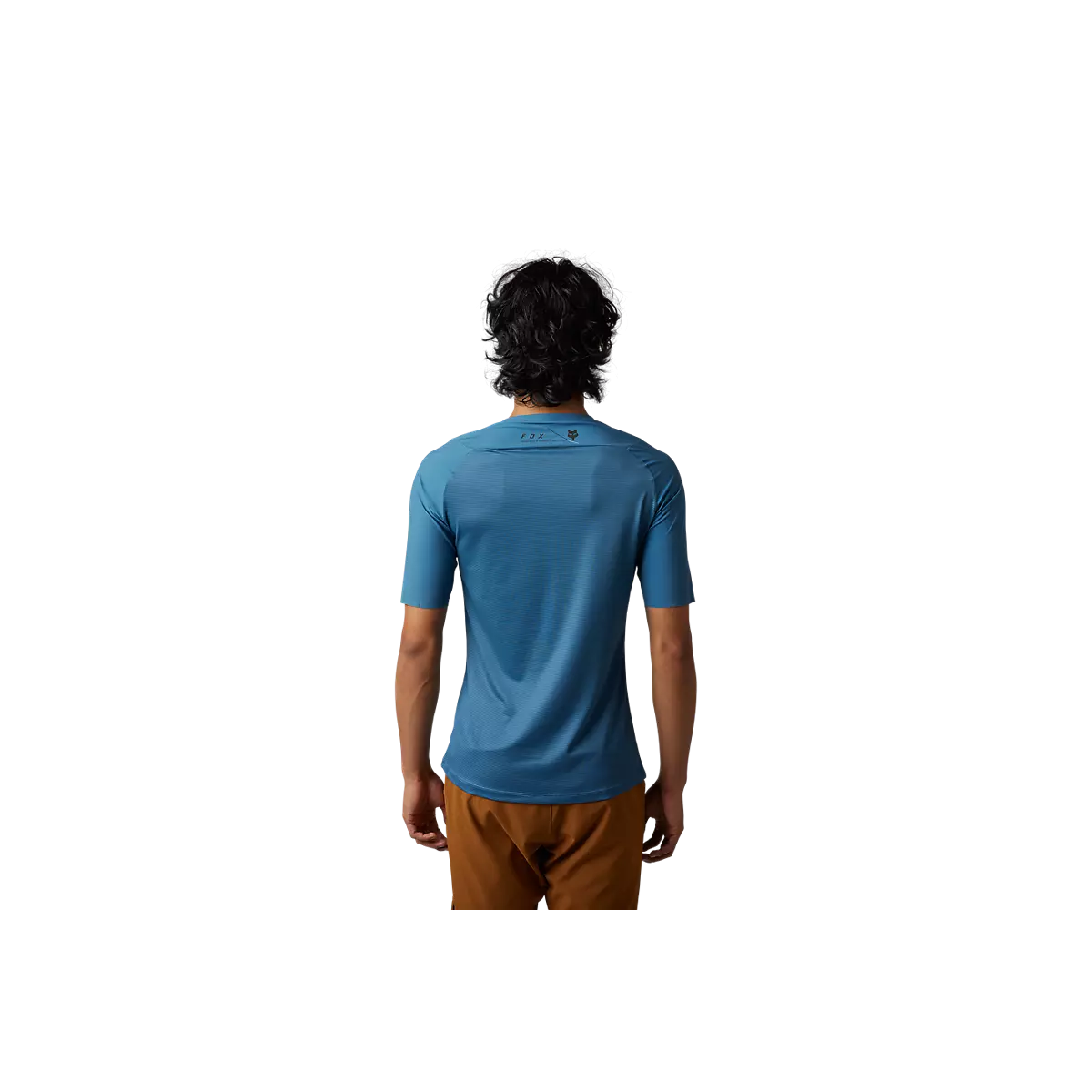 espalda de la Camiseta manga corta Fox FLEXAIR ASCENT entallada en color azul para XC, Gravel o downcountry 28868-207