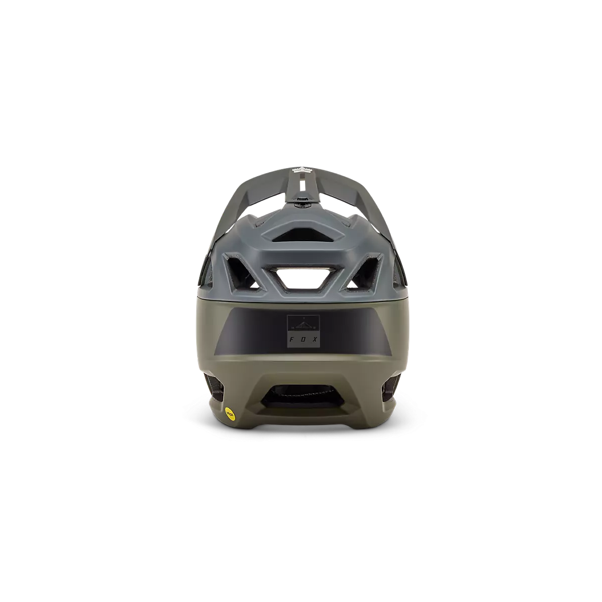 vista trasera del Casco integral de MTB Enduro Fox Proframe MIPS en color verde militar oliva | 31469-099