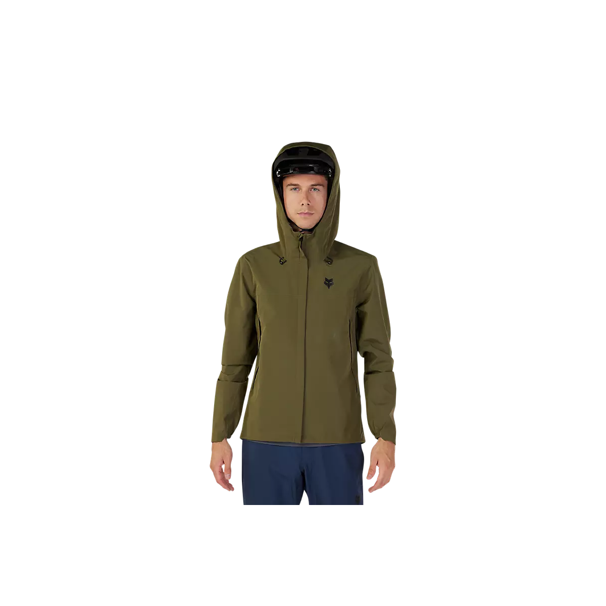 capucha de la Chaqueta impermeable y paravientos para bicicleta Fox Ranger 2.5L para mtb color verde oliva