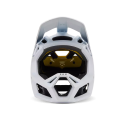 frontal del Casco integral de Mtb Enduro Fox Proframe Nace MIPS en color blanco con franjas grises | 31472-008