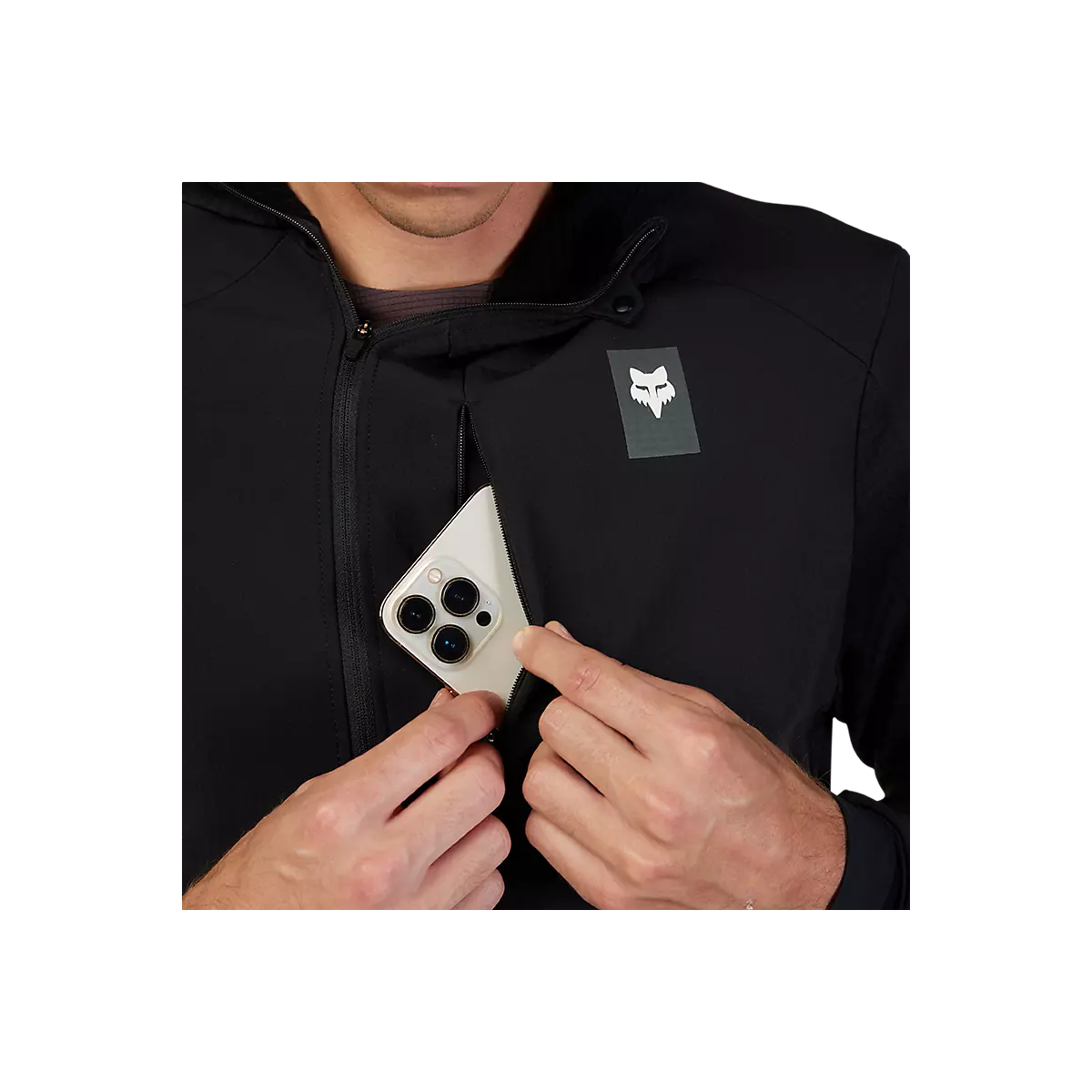 bolsillo de la Camiseta / Sudadera técnica con capucha Fox Defend Thermal invierno 31480-001 color negro paravientos