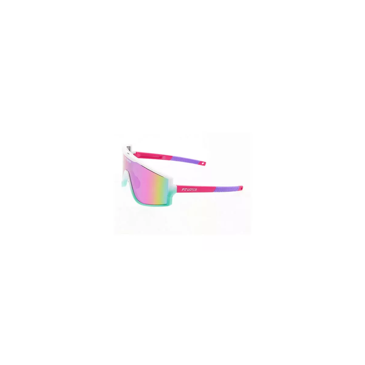 detalle de las Gafas de ciclismo Pit Viper The Try Hard Bonaire Breeze rosa, blanco y azul