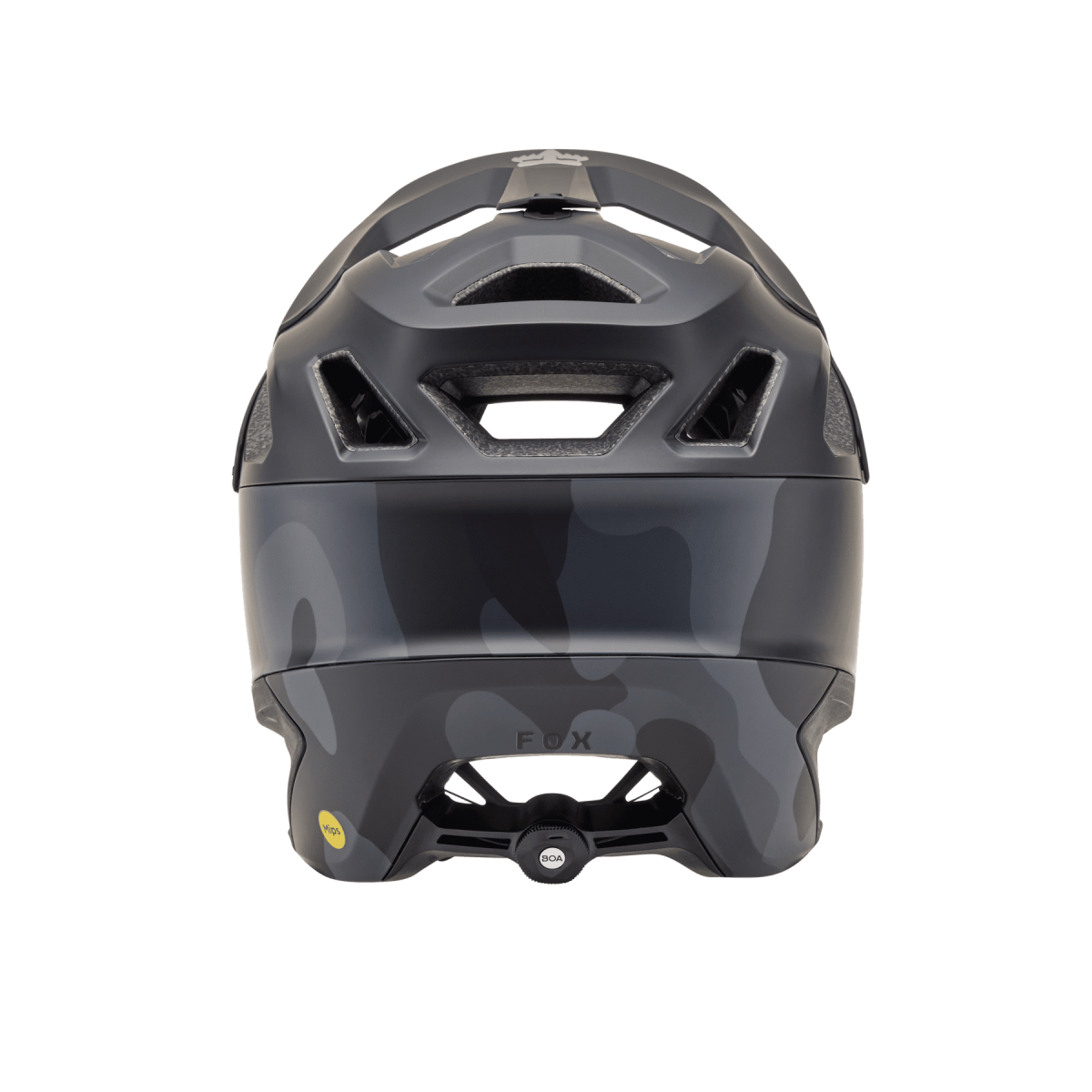 parte trasera del Casco de enduro Fox Dropframe Pro camuflaje negro y gris 31454-247