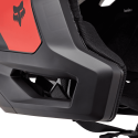 detalle del Casco de enduro Fox Dropframe Pro  NYF blanco, negro y rojo 31460-018