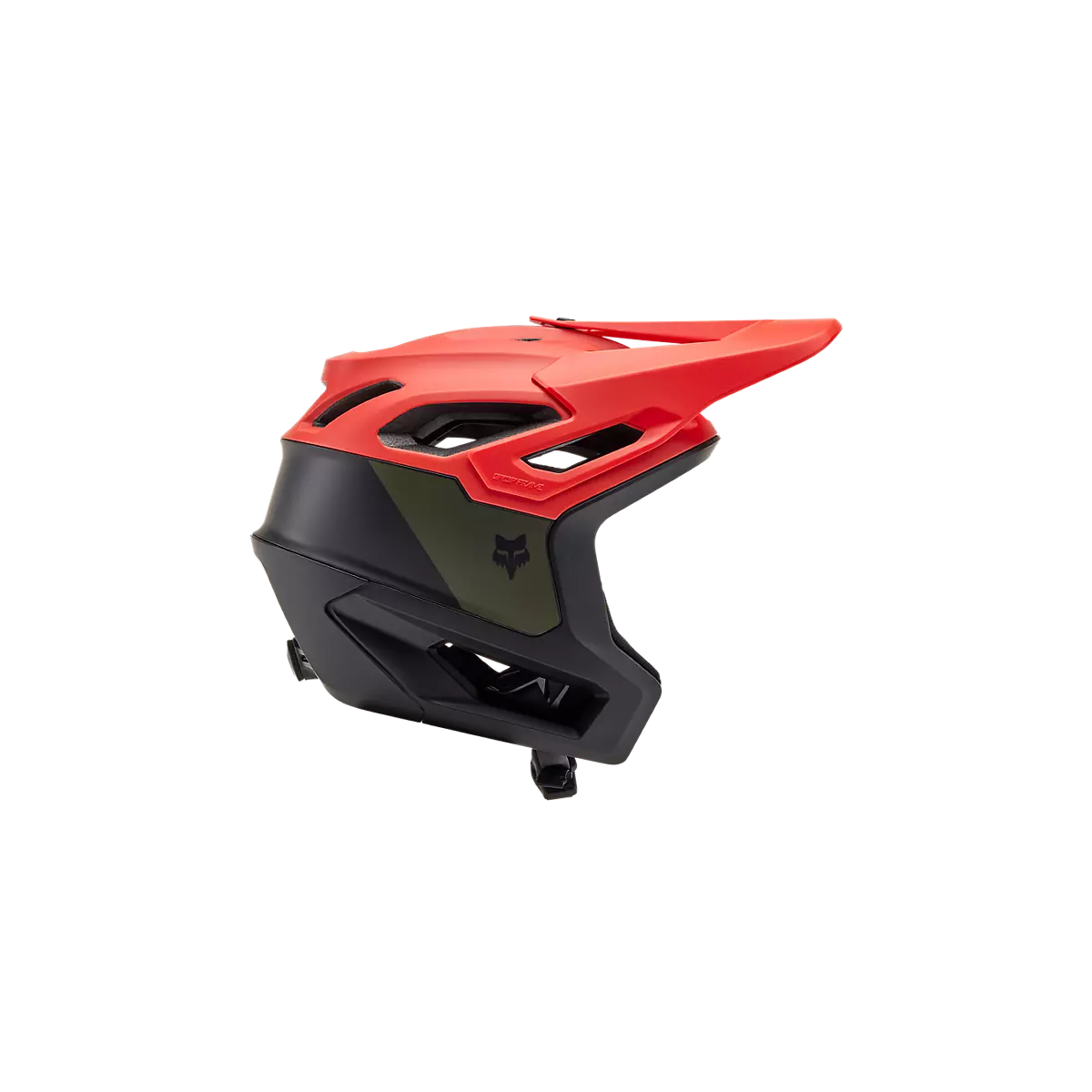 LATERAL DEL Casco de enduro Fox Dropframe Pro NYF verde, negro y rojo 31460-104