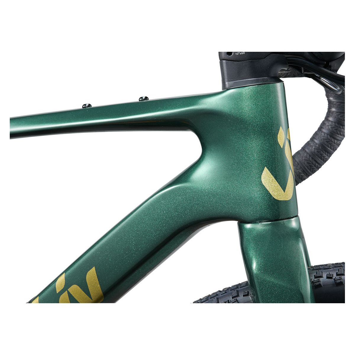 detalle del cuadro de carbono de la Bicicleta de gravel Liv Devote Advanced 2 2024 PARA MUJER en talla pequeña en color verde