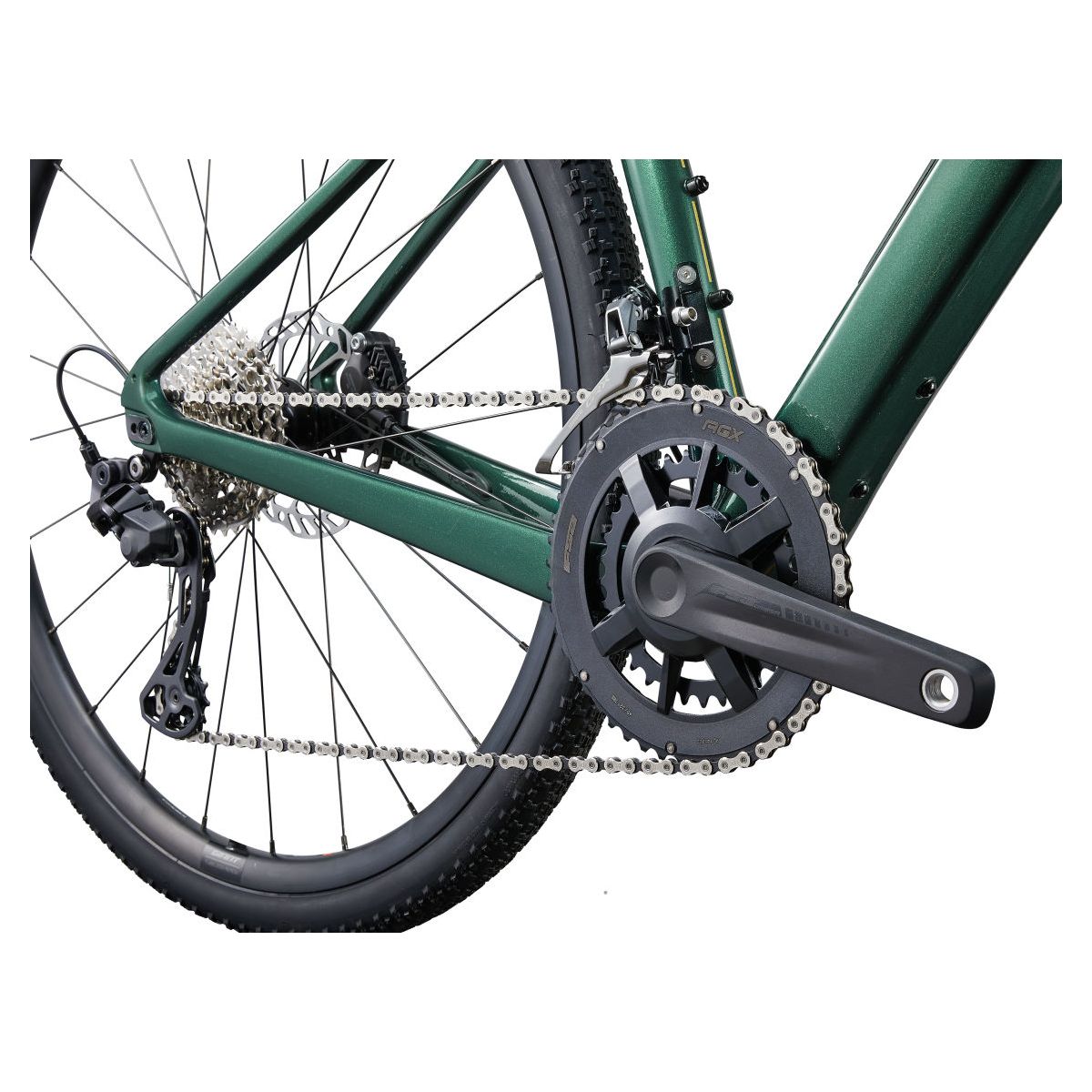 transmisión de la detalle del cuadro de carbono de Bicicleta gravel Liv Devote Advanced 2 2024 PARA MUJER en talla pequeña verde