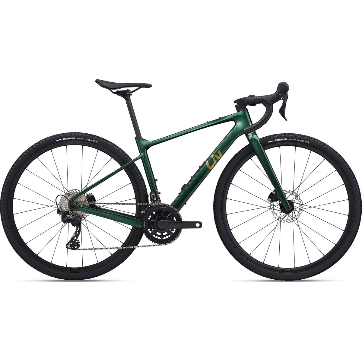 Bicicleta con cuadro de carbono de gravel Liv Devote Advanced 2 2024 PARA MUJER en talla pequeña en color verde
