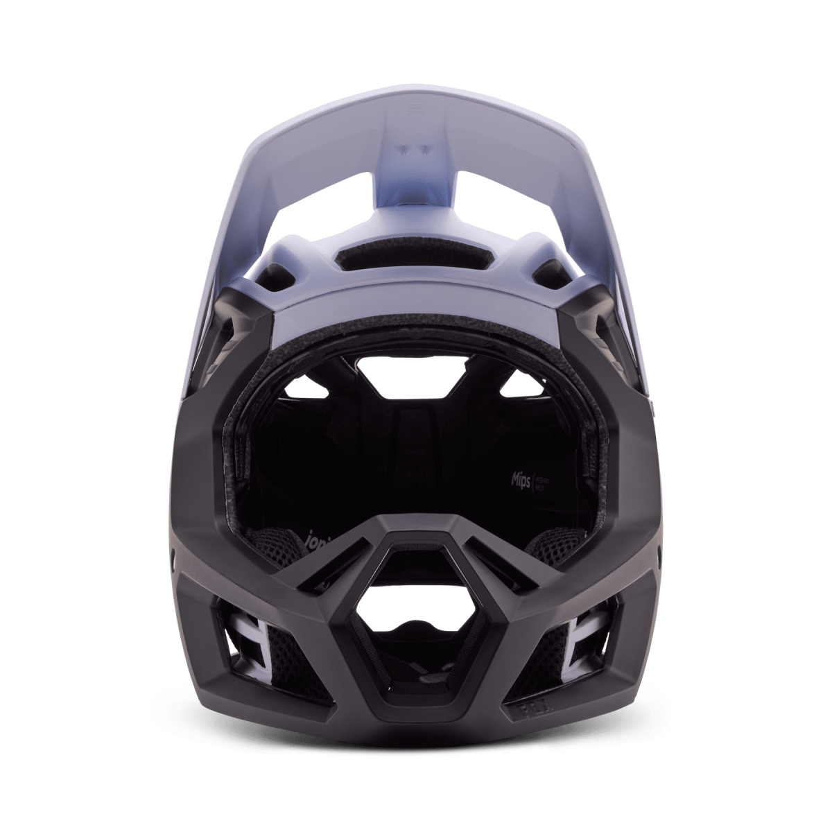 frontal del Casco integral de enduro Fox Proframe RS TAUNT 32206 negro y blanco