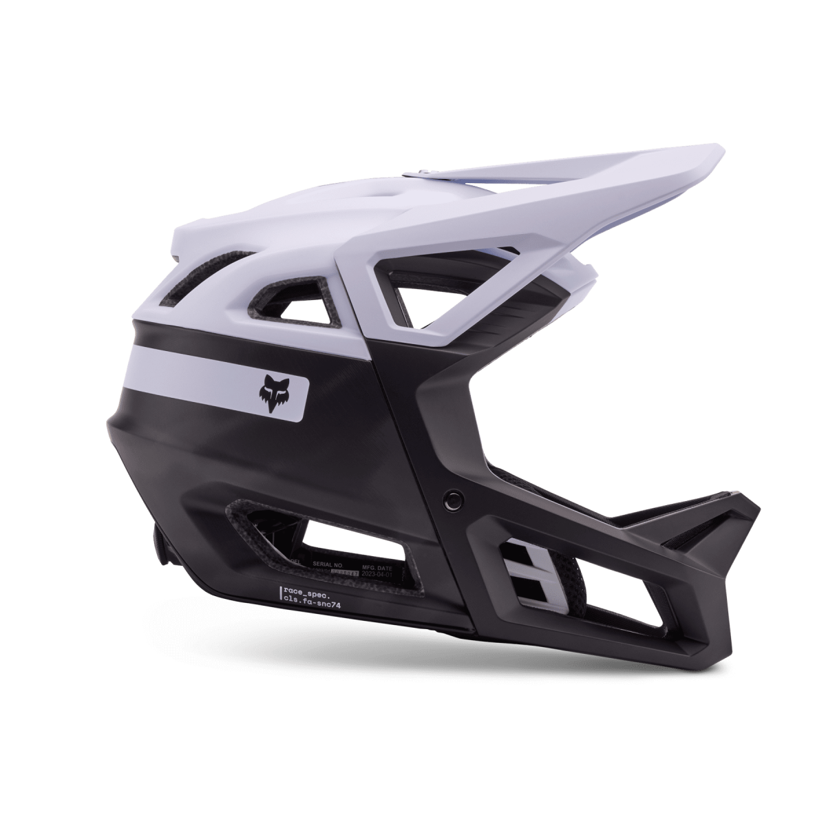 lateral del Casco integral de enduro Fox Proframe RS TAUNT 32206 negro y blanco