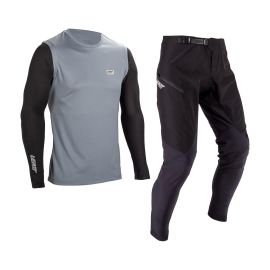 Kit Leatt MTB 1.0 Ride Camiseta manga larga + pantalón largo Enduro color gris y negro para mtb enduro