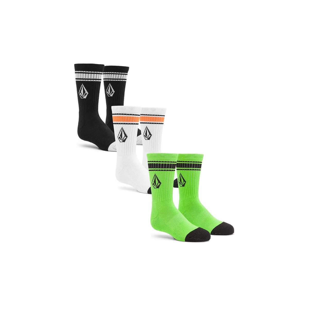 Pack de 3 Calcetines Volcom Full Stone para Niños verde, blanco y negro F6312430