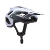 vista lateral del Casco de enduro Fox Speedframe Pro Defy Mips gris y blanco