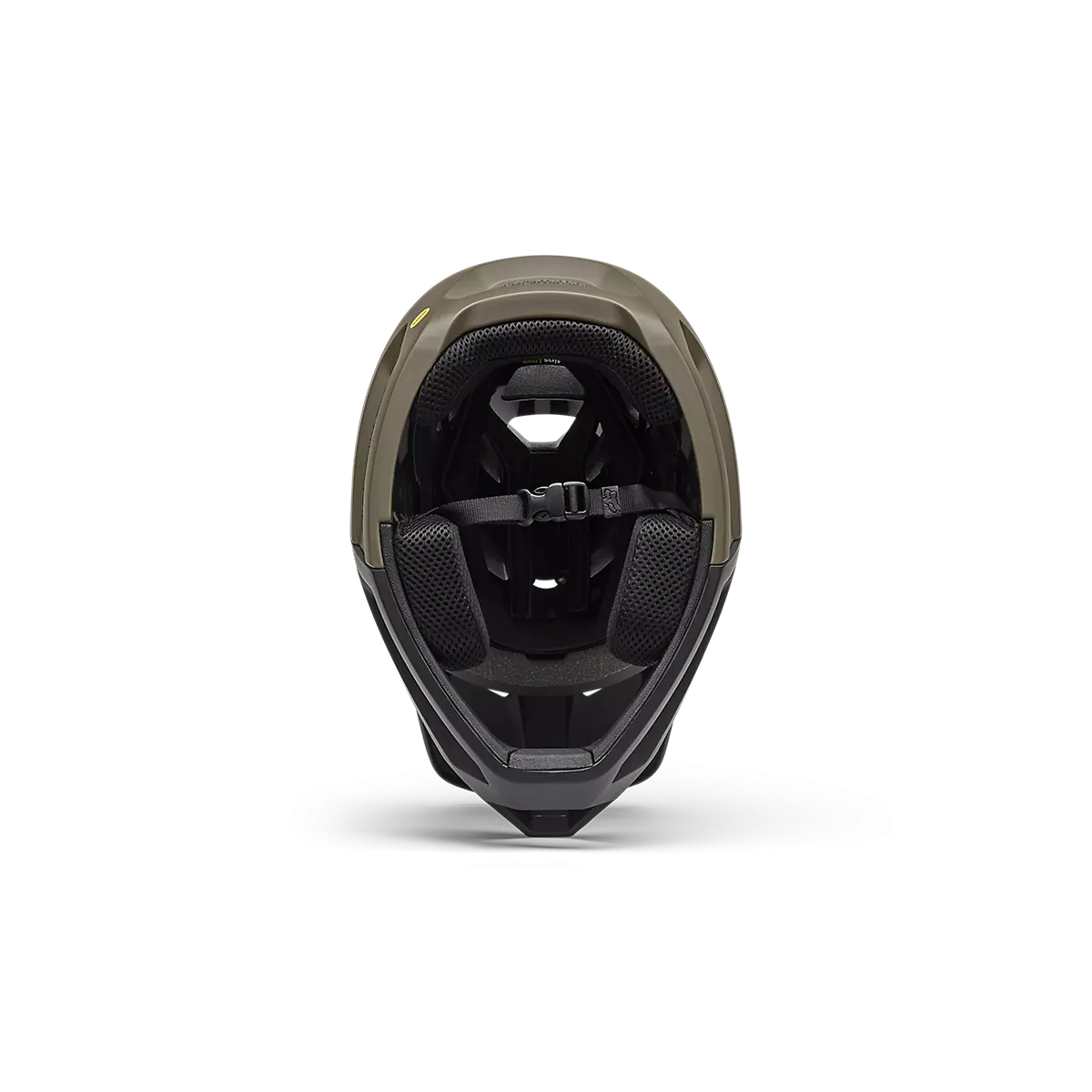 interior del Casco integral Enduro Fox Proframe Frecuency MIPS color negro y verde militar 33479-373