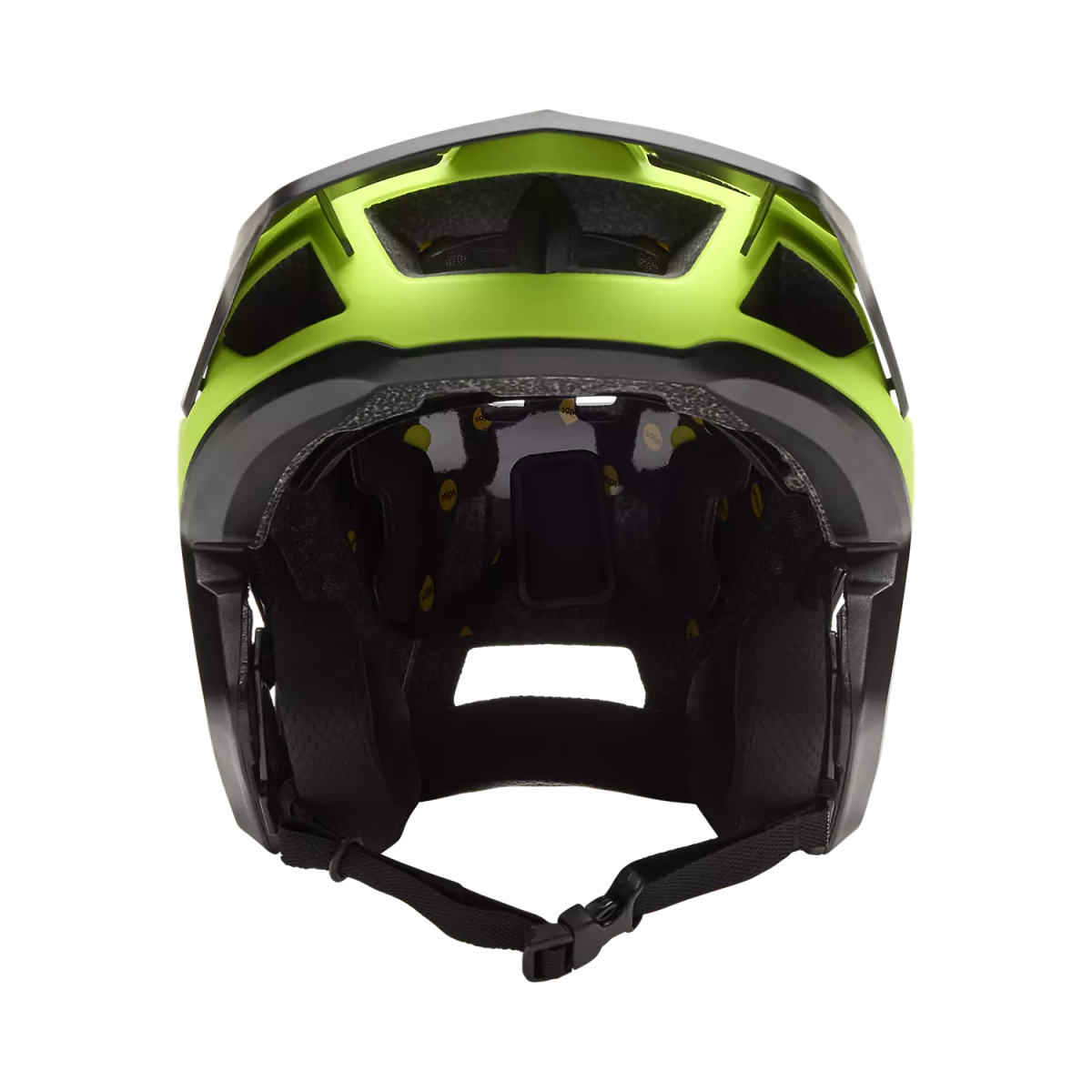 frontal del Casco Enduro Fox Dropframe Mips New logo 31931-130 amarillo y negro