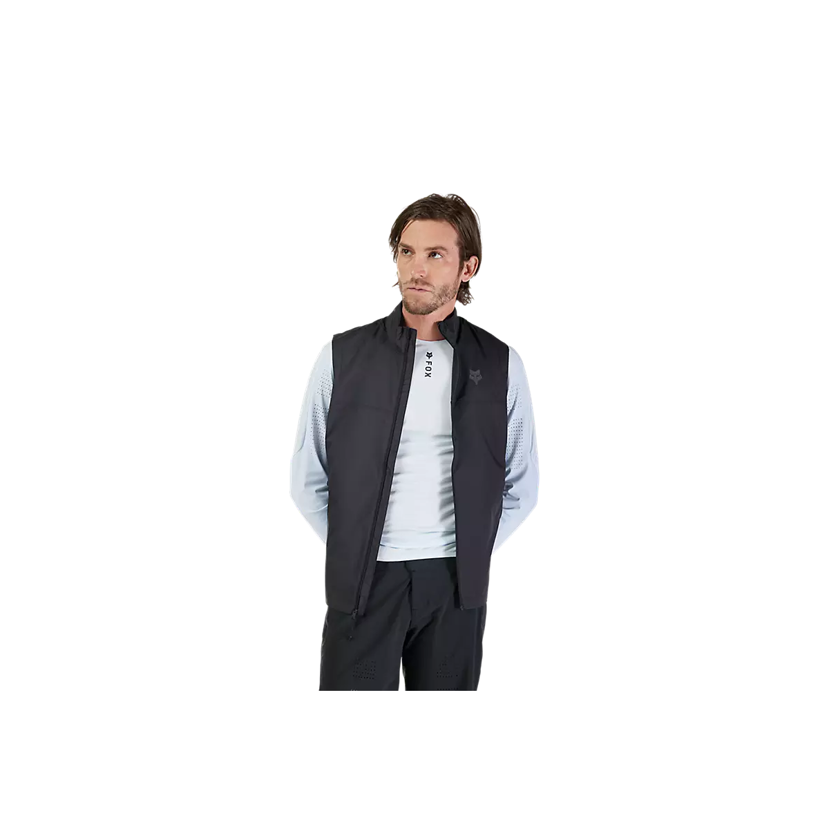 Chaleco cortavientos Fox Ranger Vest puesto abierto