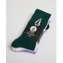 Pack de 3 calcetines Volcom Full Stone en verde, lila y blanco.