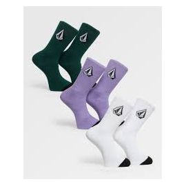 Pack de 3 calcetines Volcom Full Stone en verde, lila y blanco.