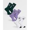 Pack de 3 calcetines Volcom Full Stone en verde, lila y blanco.