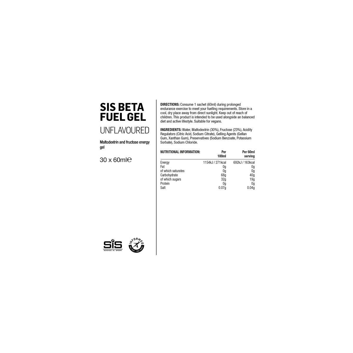 INFORMACION Gel Energético SiS Beta Fuel 40g Carbohidratos 60 ml