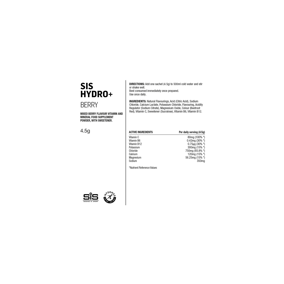 informacion SiS GO Hydro+ Polvos Electrolitos 6 × 4,5 g