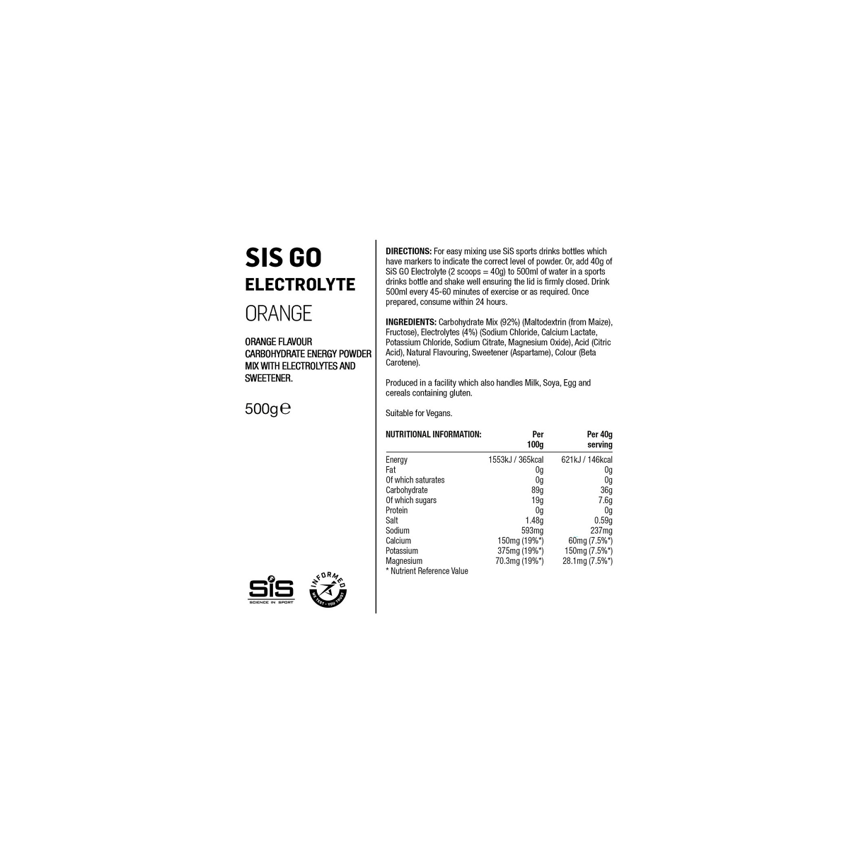 información Bote SiS GO Electrolyte Polvo 1,6 kg Bebida Energética