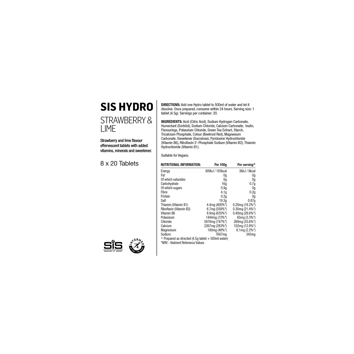 información SiS GO Hydro Pastillas Hidratación 20x4 g