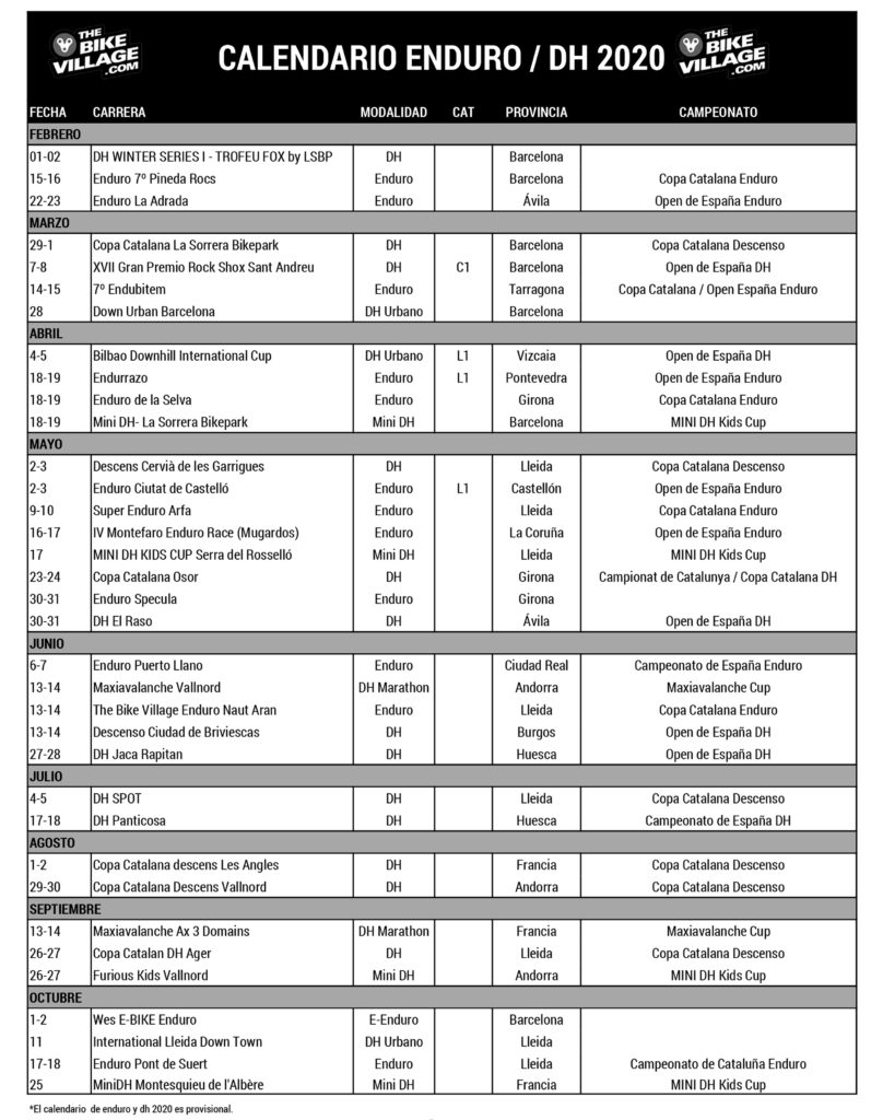 Calendario Enduro/Descenso 2020