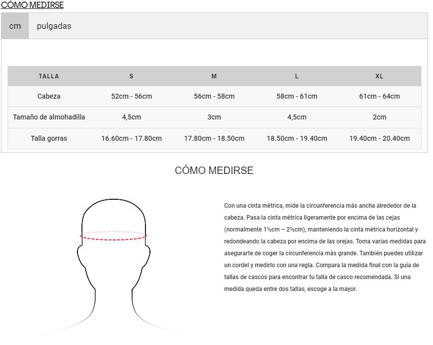 Guía de tallas casco Fox proframe mips nuevo